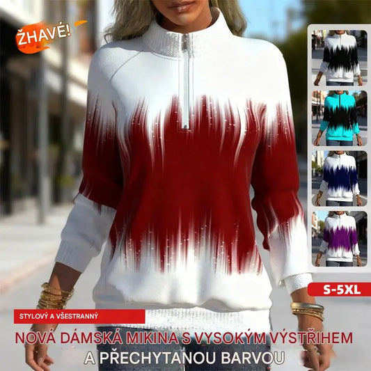 😍 50% sleva 💜【S-5XL】Nová dámská mikina s vysokým výstřihem a gradientními barvami