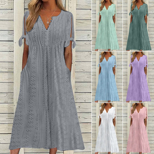 👗Letní novinka 【S-5XL】 Jednoduché vypasované prodyšné šaty – univerzální a stylové