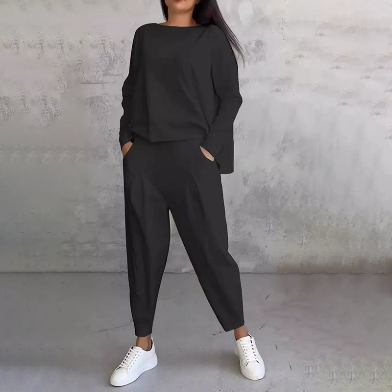 [S-5XL ]💖[Top + Kalhoty] Módní dvoudílná souprava, jednobarevné ležérní a trendy dámské oblečení, příjemná látka z čisté bavlny-Z
