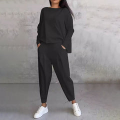 [S-5XL ]💖[Top + Kalhoty] Módní dvoudílná souprava, jednobarevné ležérní a trendy dámské oblečení, příjemná látka z čisté bavlny-Z