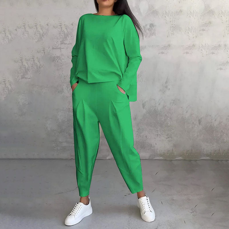 [S-5XL ]💖[Top + Kalhoty] Módní dvoudílná souprava, jednobarevné ležérní a trendy dámské oblečení, příjemná látka z čisté bavlny-Z