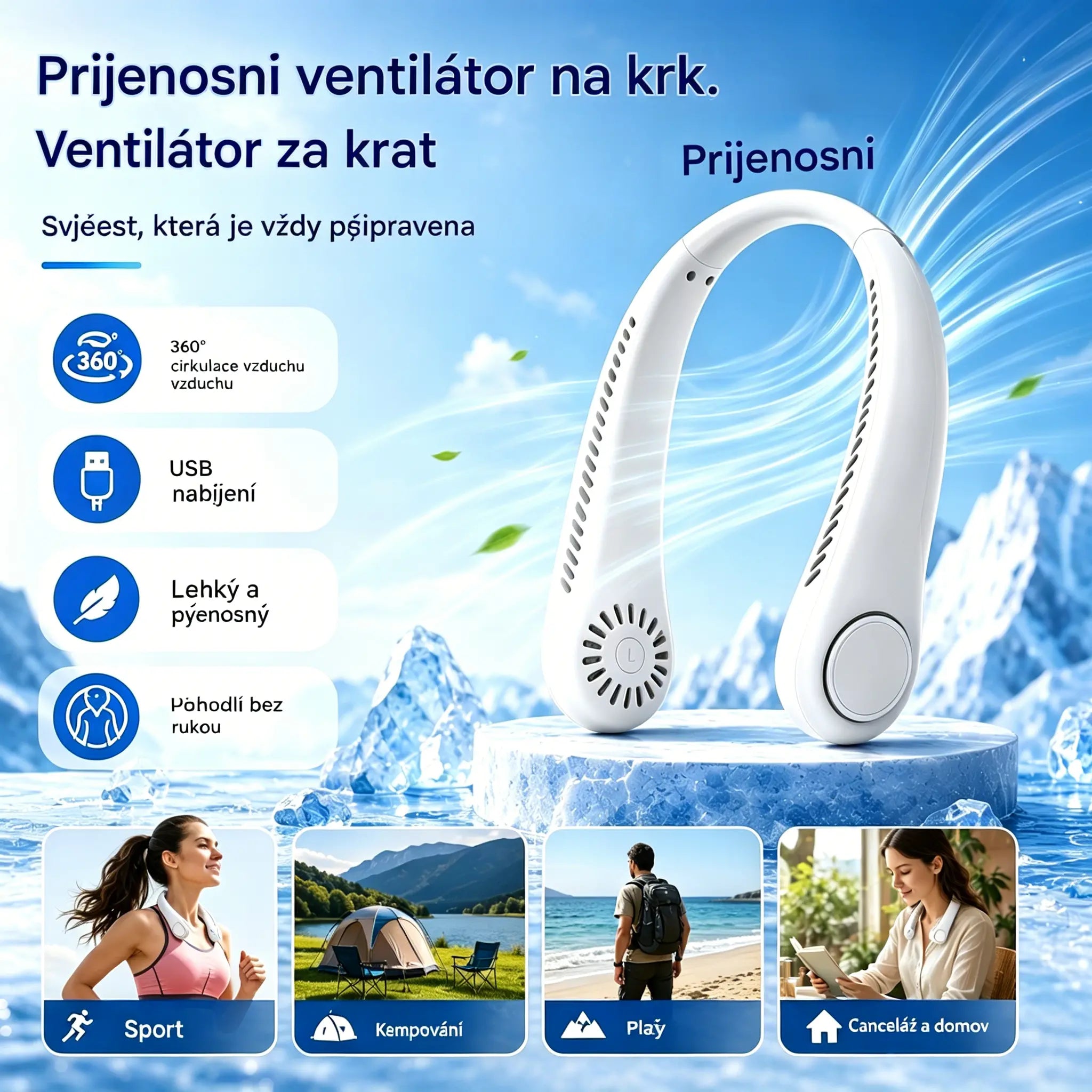 💨 Ventilátor klimatizace - Extrémně tichý, přenosný a otočný o 360° - Ideální na léto 🌞