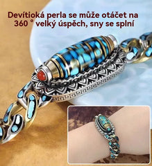 Stříbrný náramek 925 se šestimístným tyrkysovým motivem a mantrovými korálky