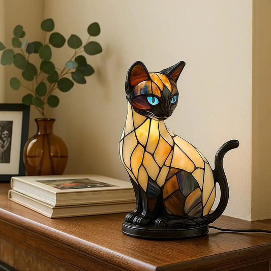 🐱Stolní lampa ve tvaru kočky, retro noční světlo z barevné pryskyřice s kočičím motivem
