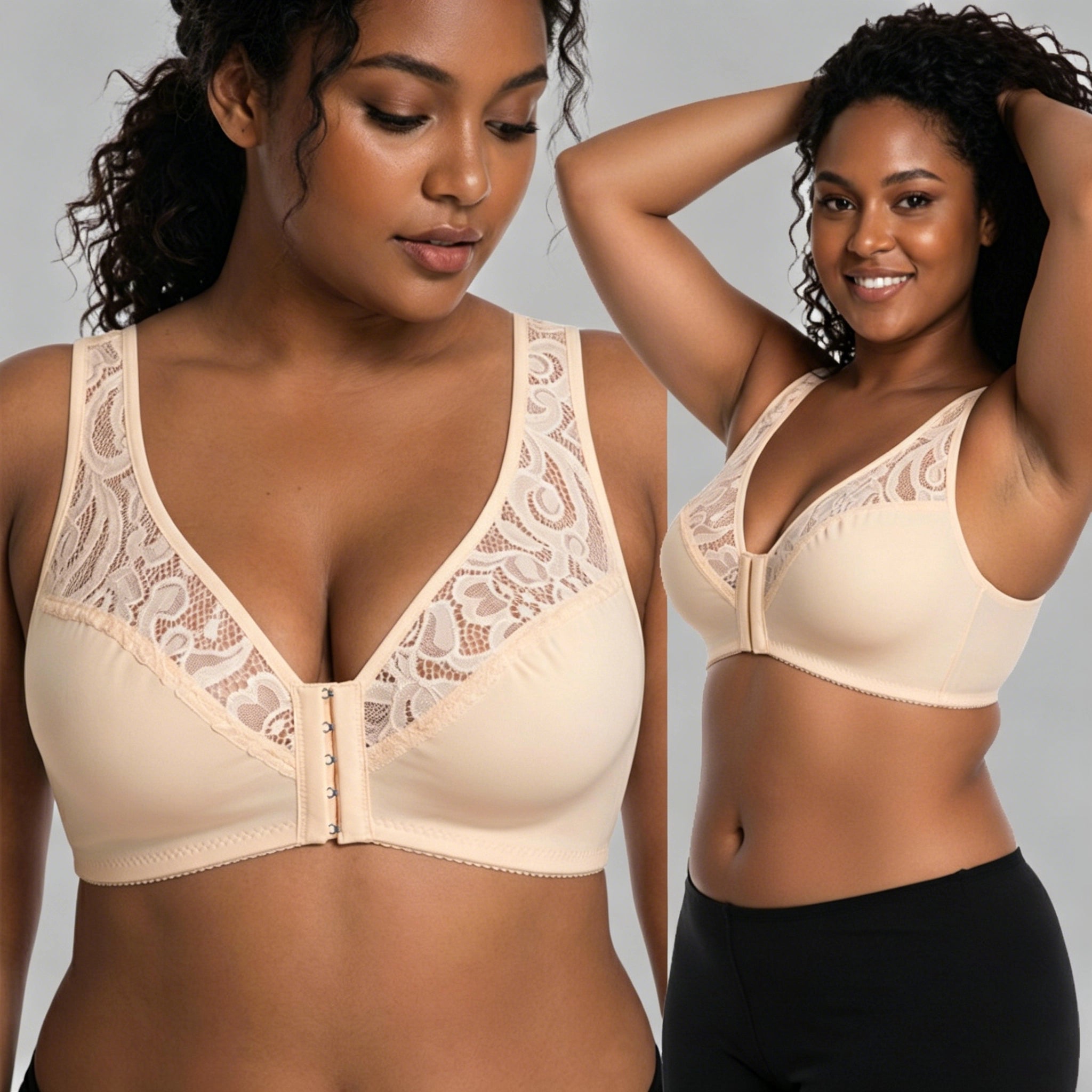 Poslední den – 50% sleva【3dílná sada】【L–4XL】plus size push-up prodyšná podprsenka bez kostic, bezšvový design s předním zapínáním