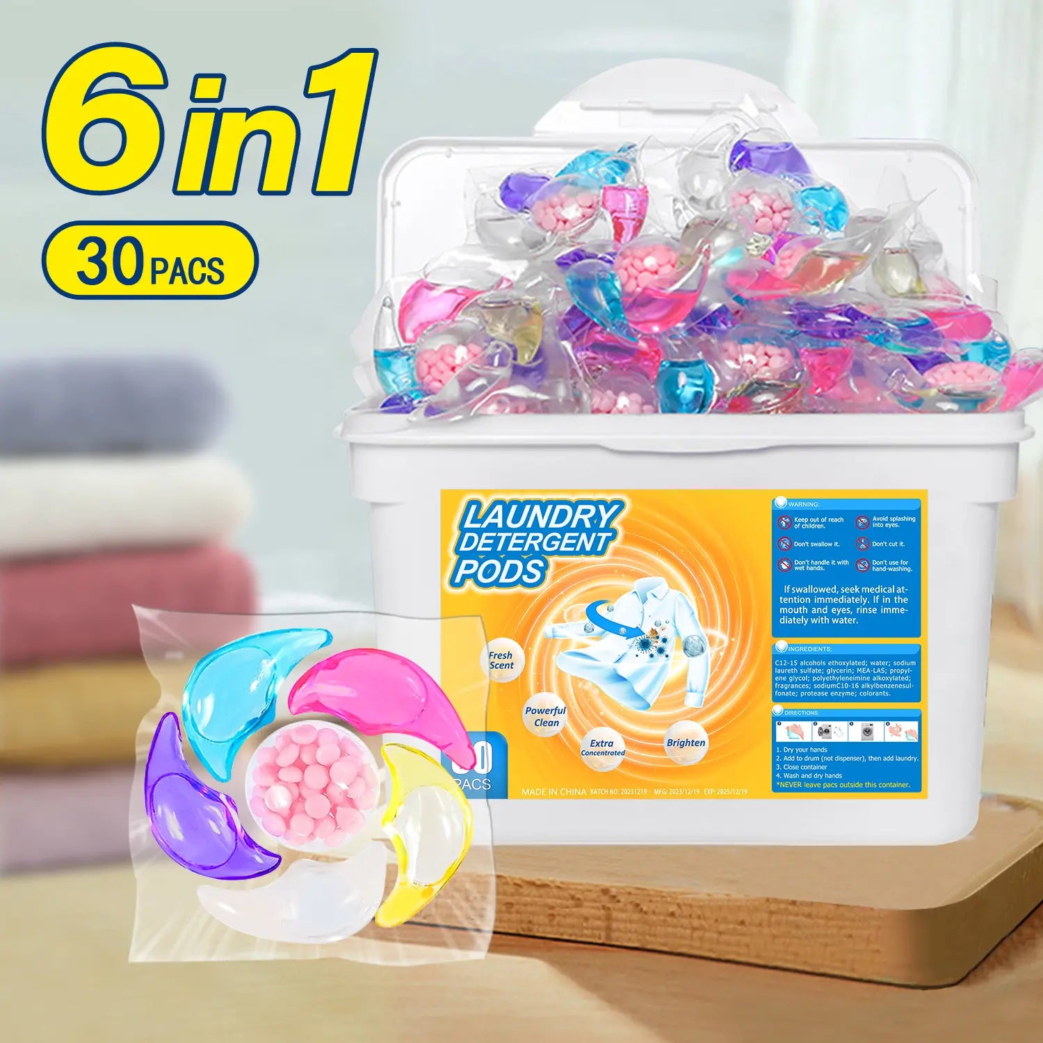 【100 kusů】✨Extra velký kbelík 6v1 vonné perličky na prádlo odstraňují skvrny a zanechávají vůni, hladce likvidují roztoče a bakterie