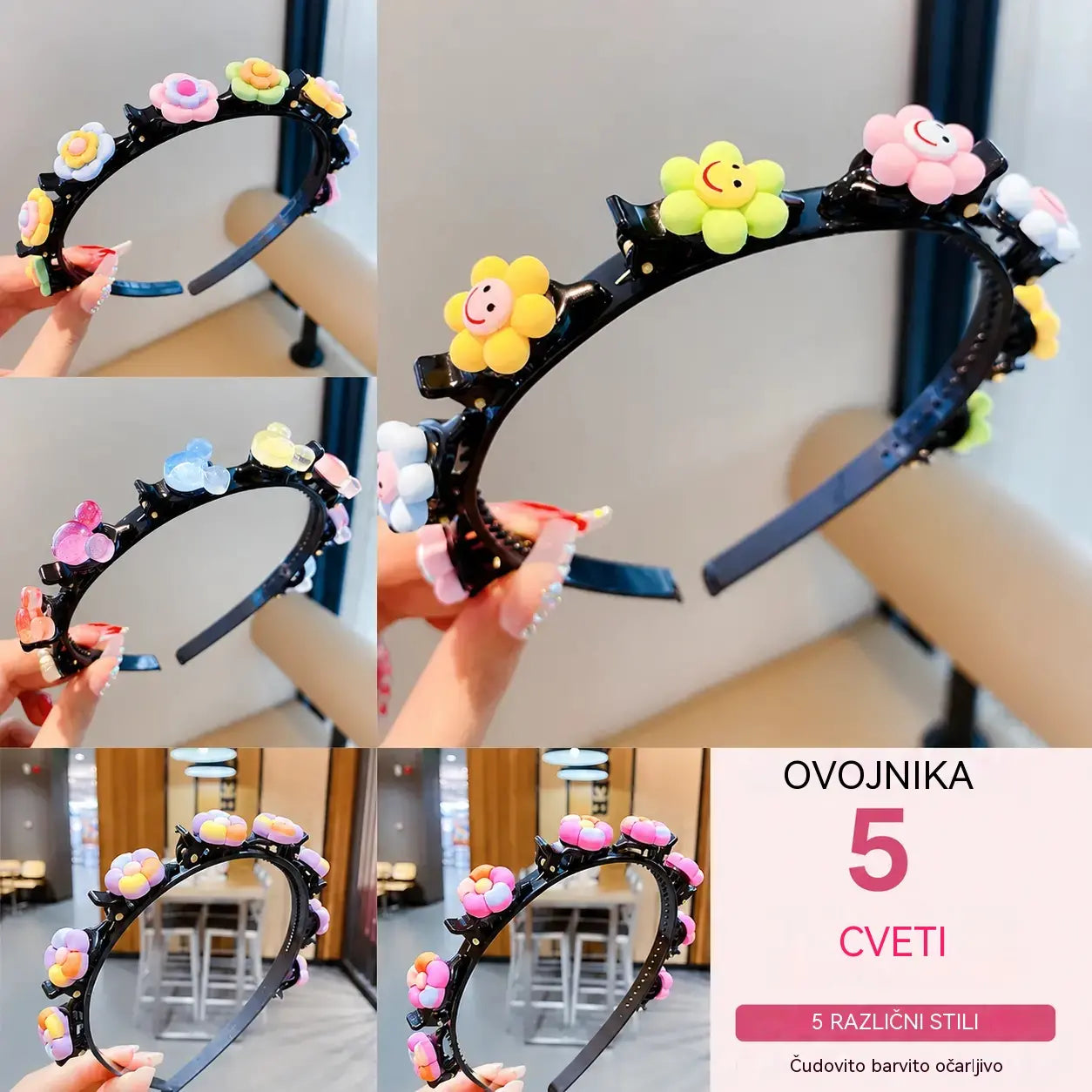 👑【5dílná sada】Dětská květinová ozdobná čelenka