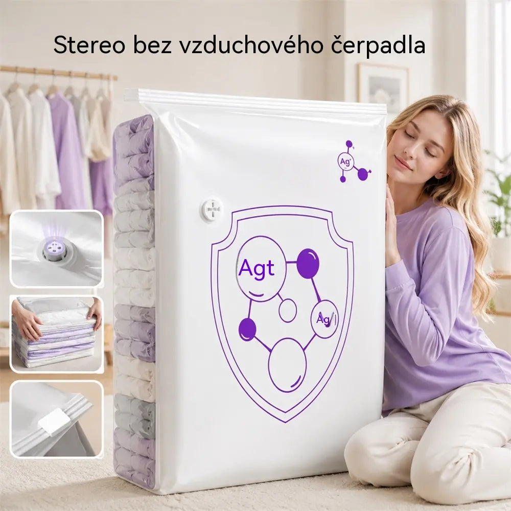 ✨(5 kusů)💨 Velký, stlačitelný vakuový úložný sáček: není potřeba pumpička, nepropustný a ideální pro úsporu místa v kufrech i doma ✈️