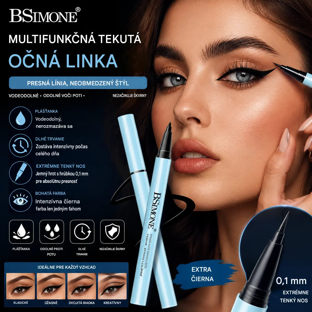 🔥✨【Kupte 1 a získejte 1 zdarma】Ultra jemná voděodolná tekutá oční linka