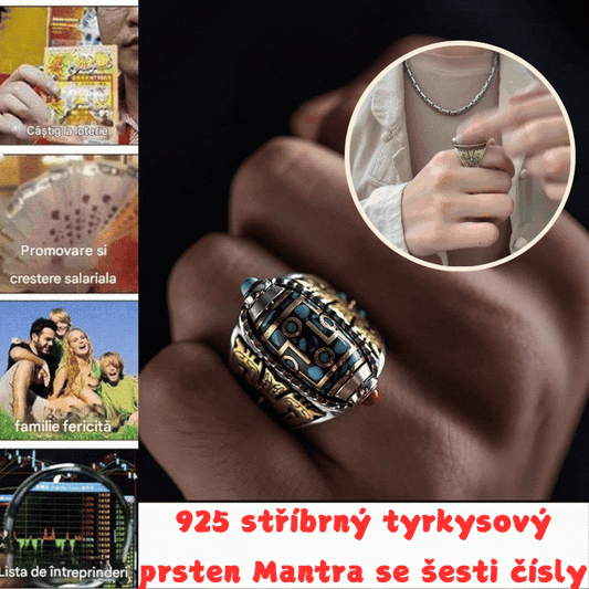 Šestimístný prsten z tyrkysového mantra 925 mincovního stříbra (nastavitelná velikost otevírání)