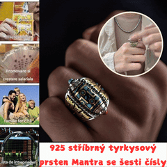 Šestimístný prsten z tyrkysového mantra 925 mincovního stříbra (nastavitelná velikost otevírání)