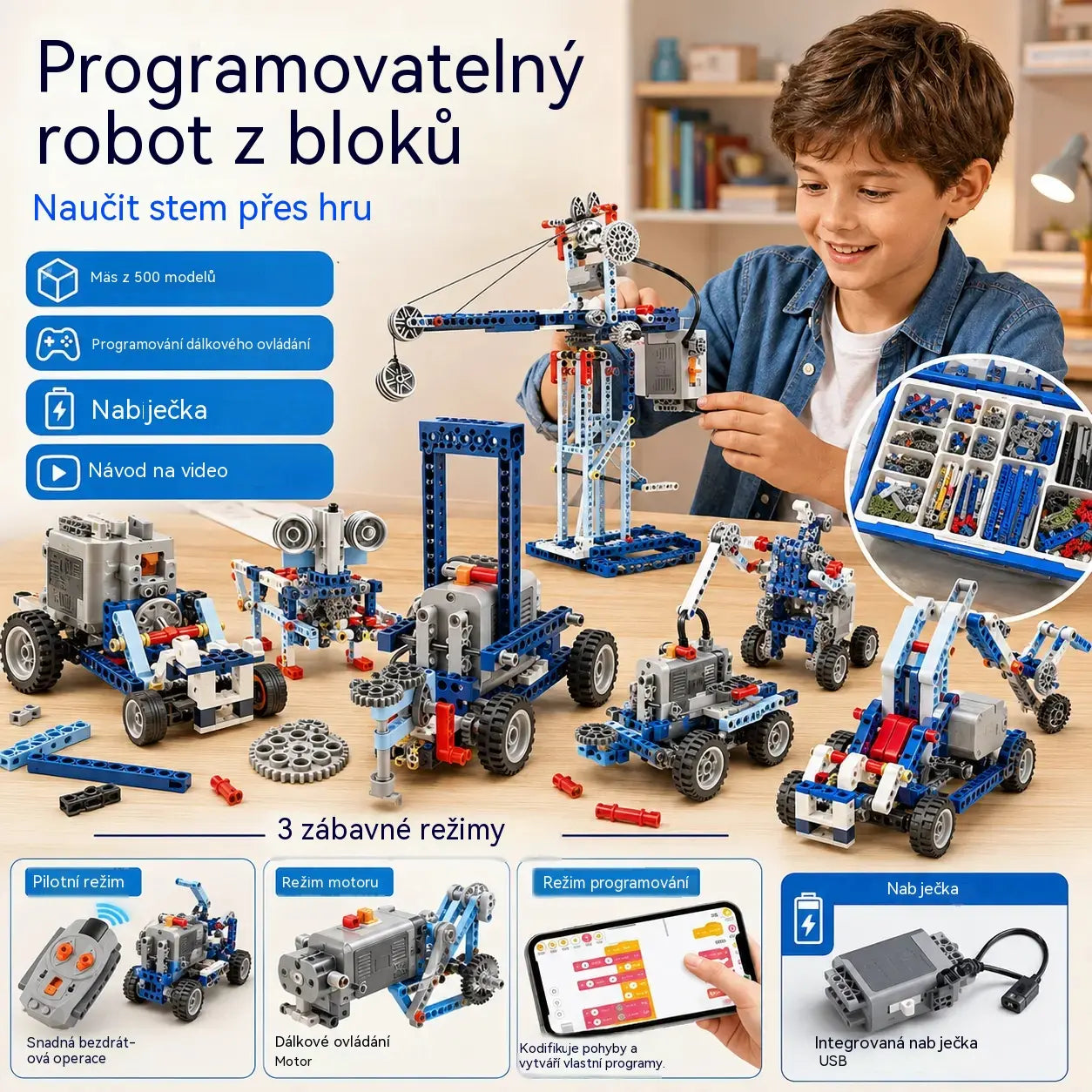 🔥【312 kusů】【Zabaleno v sáčku - bez pohonné jednotky】Elektrický stavebnicový robot pro děti
