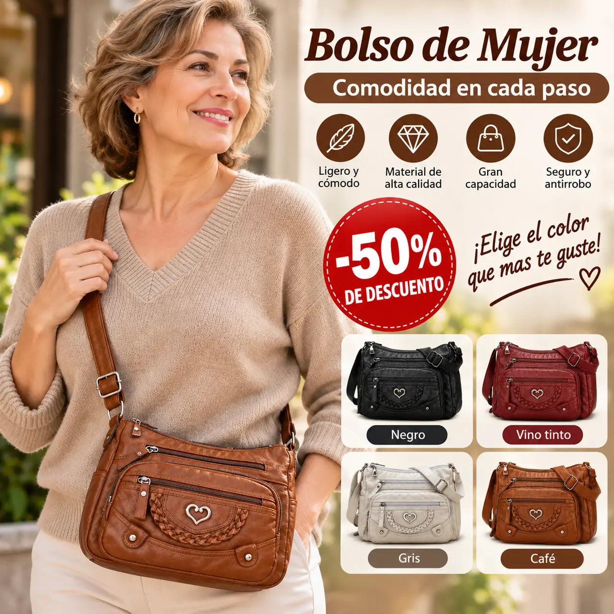 Měkká PU crossbody taška pro ženy – více kapes pro perfektní organizaci