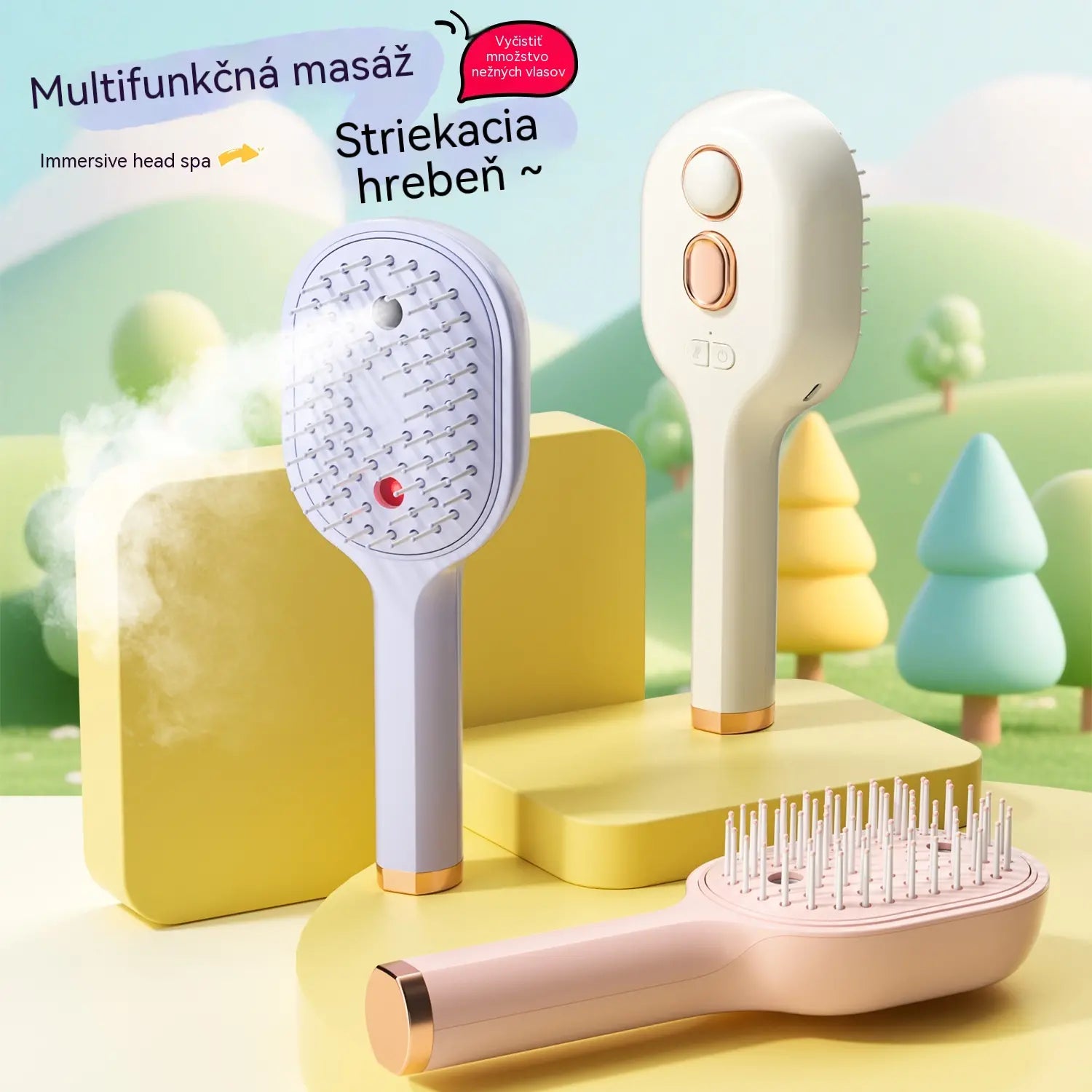 💖💨Hřeben s funkcí stříkání jedním tlačítkem, která účinně zabraňuje zamotávání vlasů.