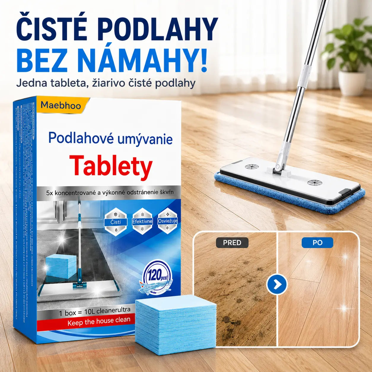 💦🏡【120 ubrousků】Ve vodě rozpustné ubrousky pro čištění podlah