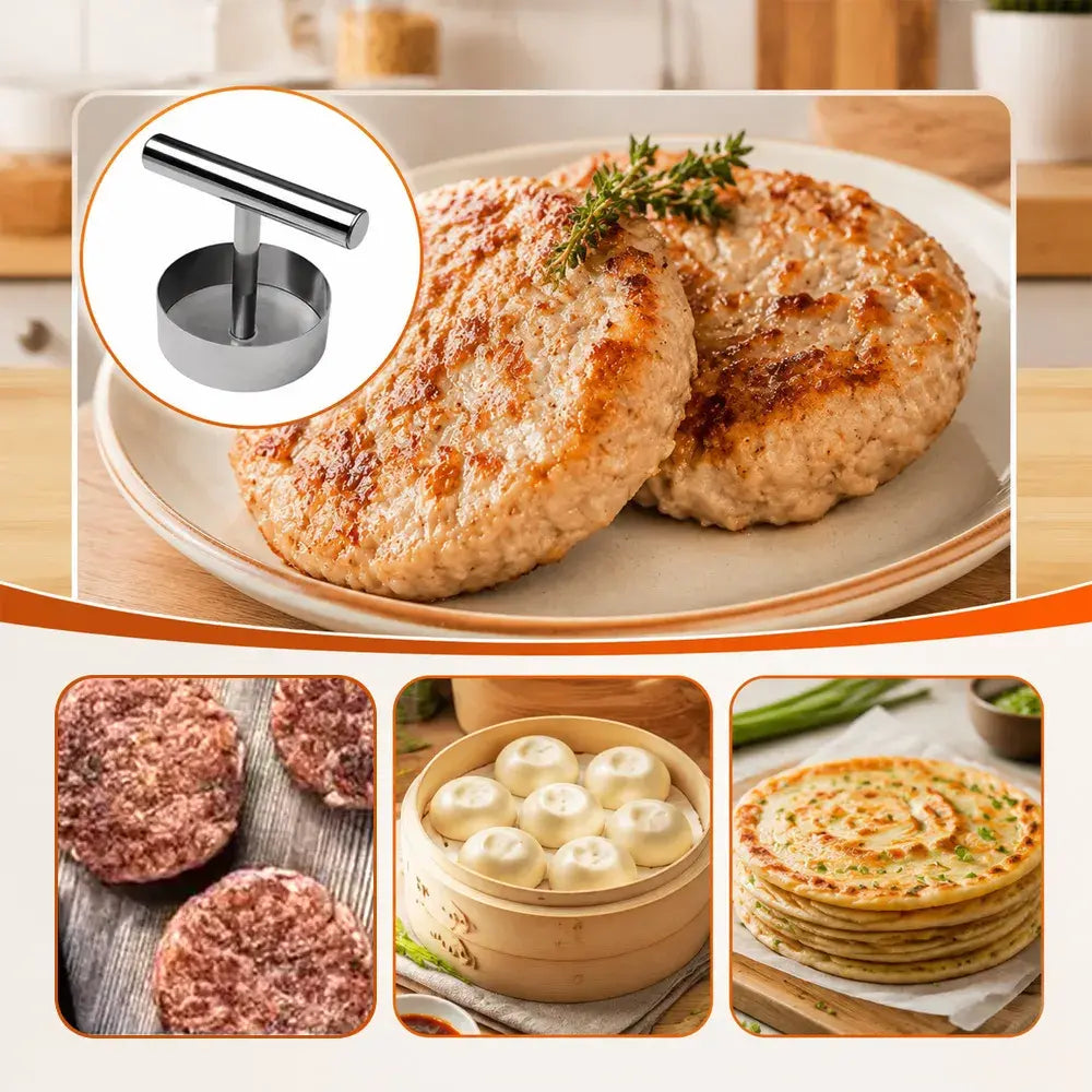 🍔 【1+1 zdarma】Lisovací forma z nerezové oceli – univerzální nástroj na burgery, masové kuličky, onigiri a placičky ✨