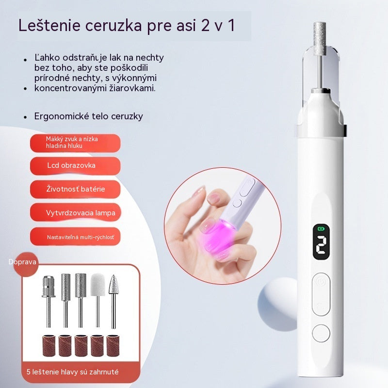 💅Elektrický pilník na nehty 2 v 1 s LED lampou (sušící lampa + 5 leštících hlavic)