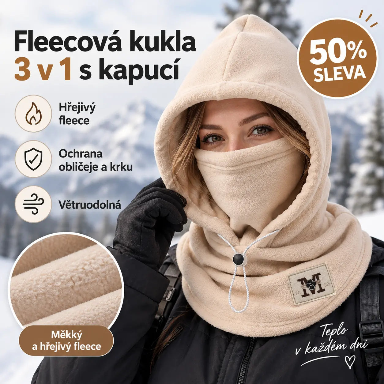 🔥 50% SLEVA | Fleecová kukla 3 v 1 s kapucí – teplá, větruodolná ochrana obličeje a krku pro muže i ženy