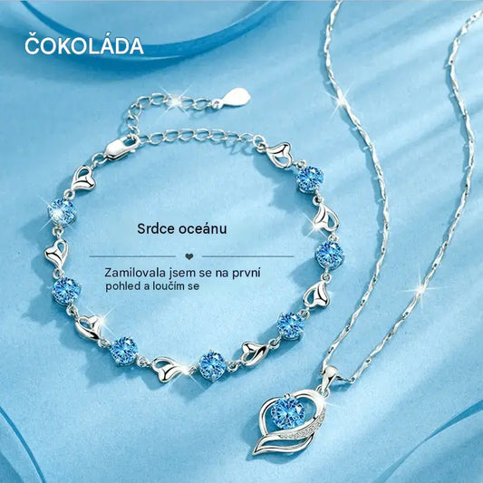 ✨💎 Sada náramků ze stříbra Heart of the Ocean 925 + náhrdelník