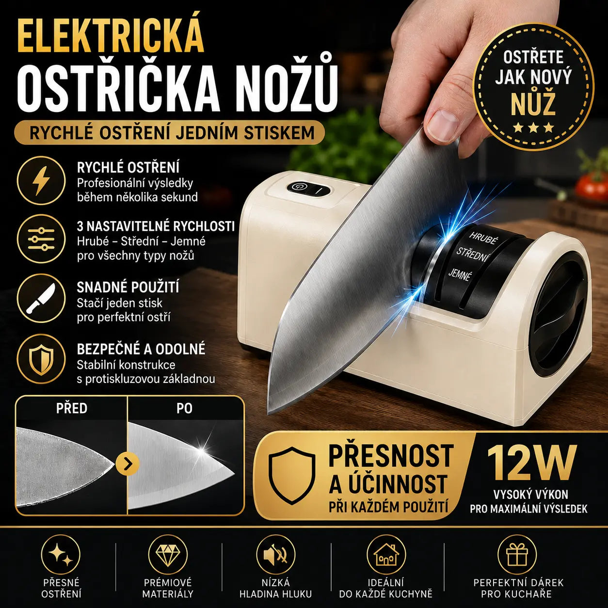 ⏳ Časově omezená sleva 49 %! 🔪 Multifunkční akumulátorový elektrický brousek na nože, dobíjecí ✨