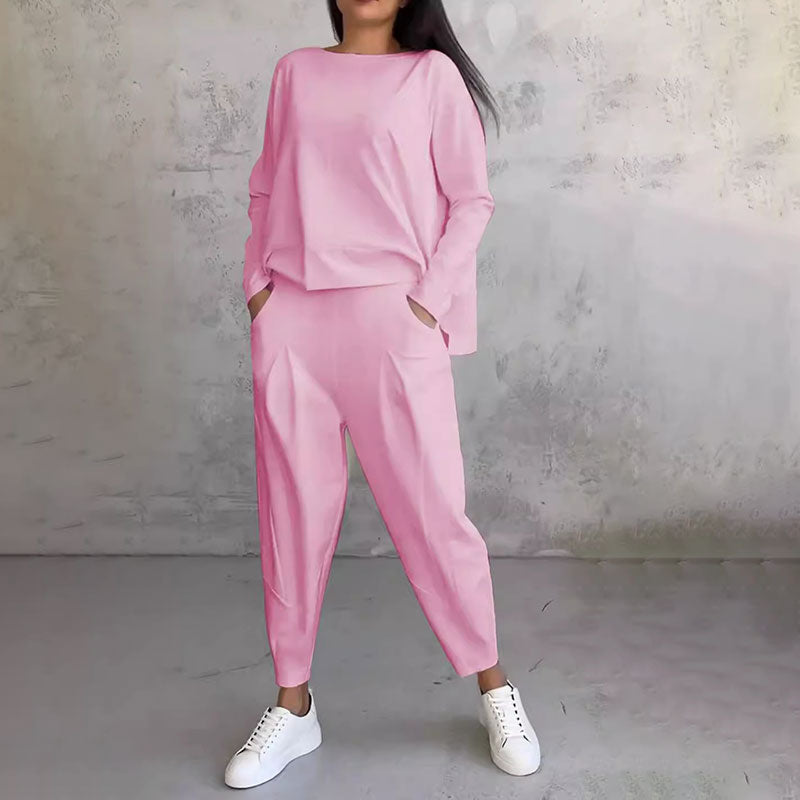[S-5XL ]💖[Top + Kalhoty] Módní dvoudílná souprava, jednobarevné ležérní a trendy dámské oblečení, příjemná látka z čisté bavlny-Z