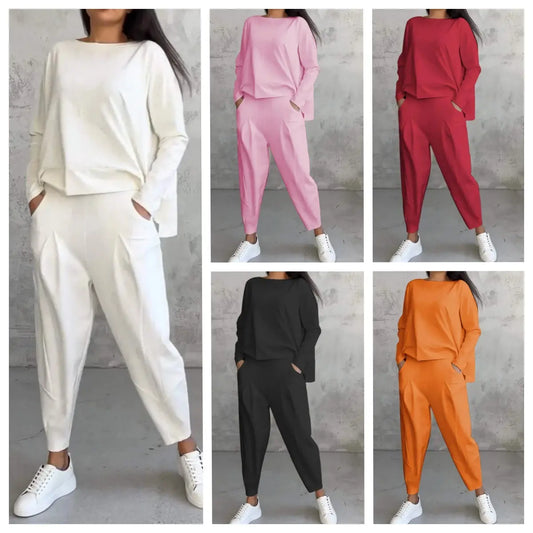 [S-5XL ]💖[Top + Kalhoty] Módní dvoudílná souprava, jednobarevné ležérní a trendy dámské oblečení, příjemná látka z čisté bavlny-Z