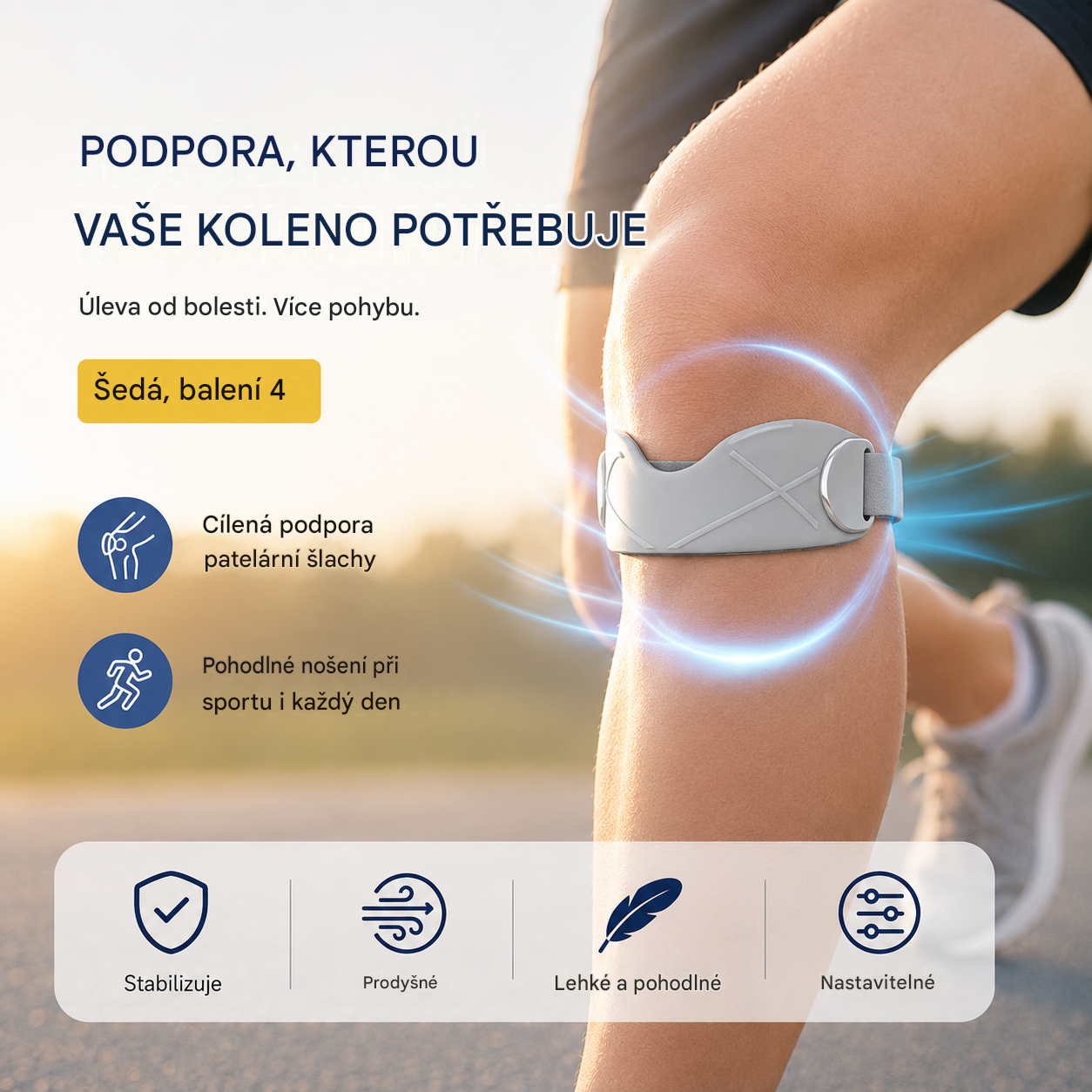 Silikonová sportovní kolenní ortéza na patellu