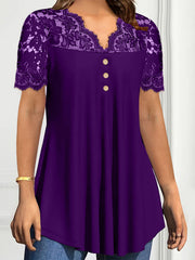 【S-2XL】Nový krajkový top s výstřihem do V a krátkými rukávy pro jaro/léto 2026