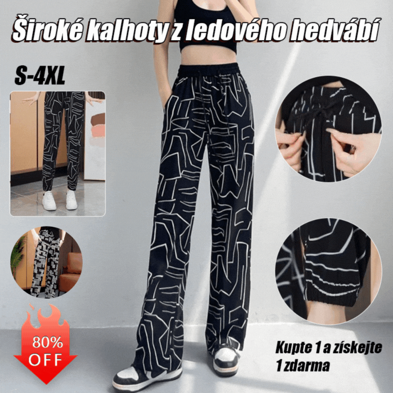【40-100kg】Jar a léto 2026 Ledové hedvábné volné kalhoty s vysokým pasem