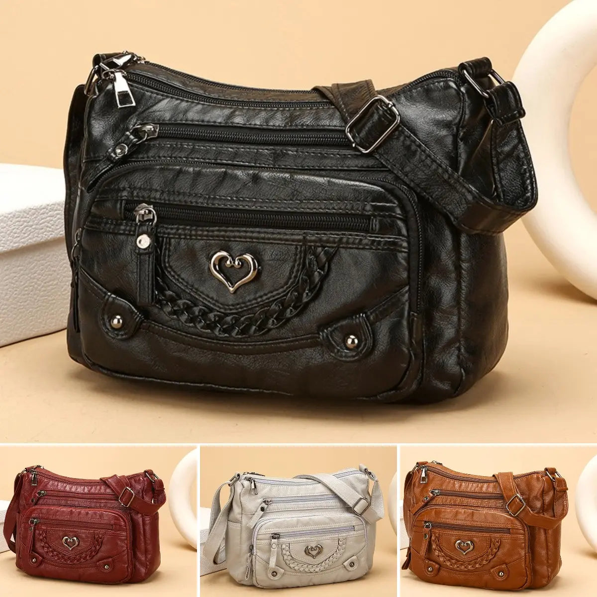 Měkká PU crossbody taška pro ženy – více kapes pro perfektní organizaci