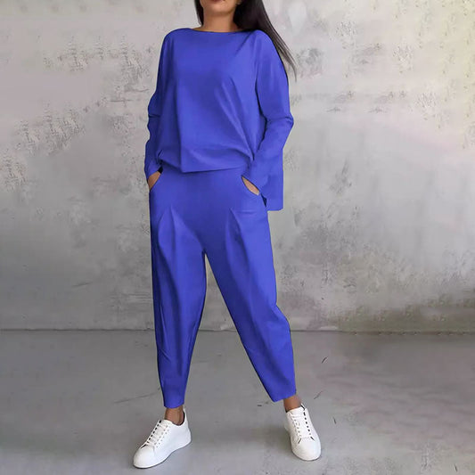 [S-5XL ]💖[Top + Kalhoty] Módní dvoudílná souprava, jednobarevné ležérní a trendy dámské oblečení, příjemná látka z čisté bavlny-Z