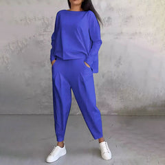 [S-5XL ]💖[Top + Kalhoty] Módní dvoudílná souprava, jednobarevné ležérní a trendy dámské oblečení, příjemná látka z čisté bavlny-Z