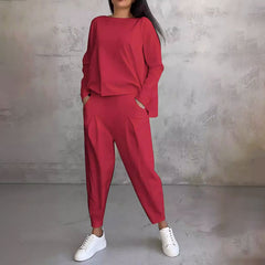 [S-5XL ]💖[Top + Kalhoty] Módní dvoudílná souprava, jednobarevné ležérní a trendy dámské oblečení, příjemná látka z čisté bavlny-Z