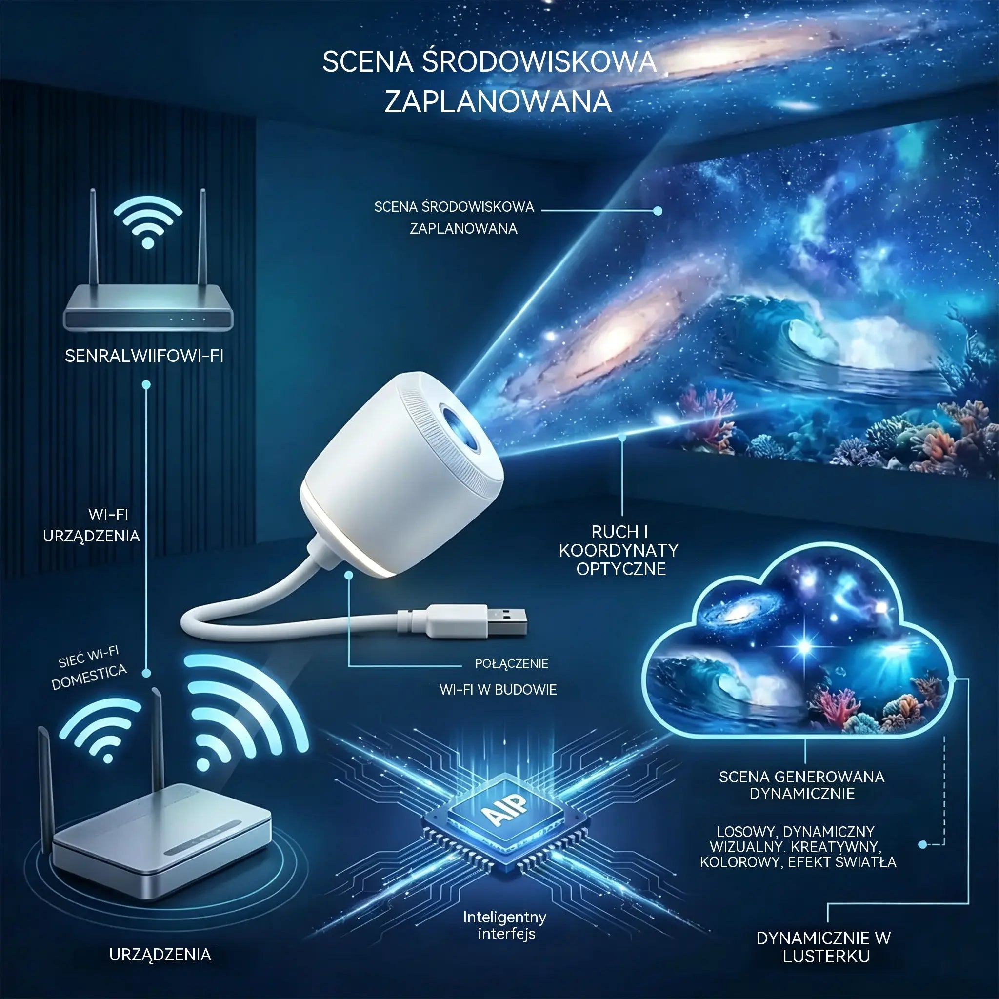 💡 Chytrá projekce nové generace: dynamická, inteligentní 5D holografická projekce s vysokým rozlišením.