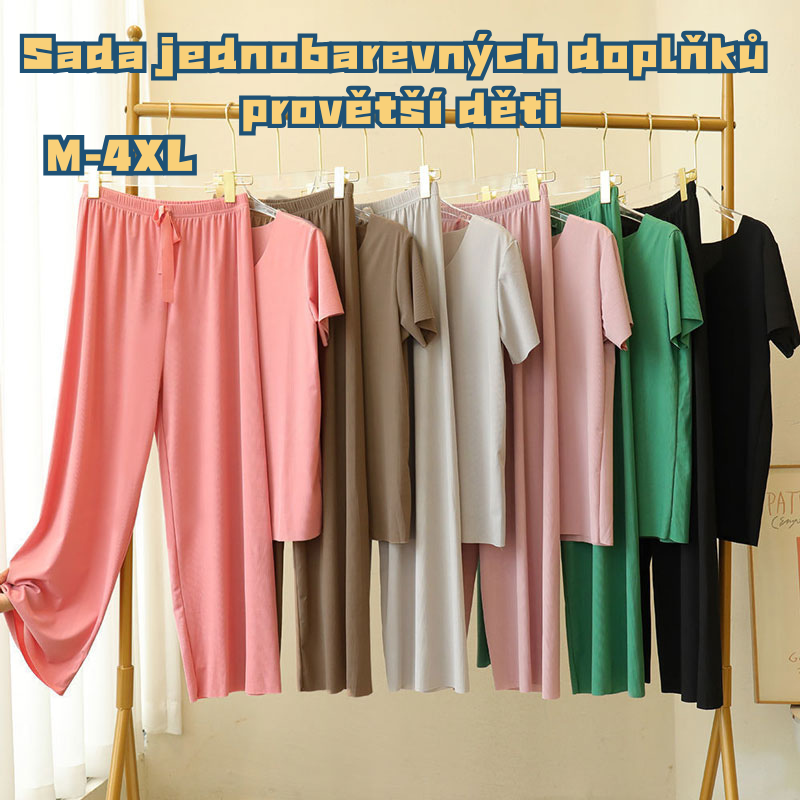【M-4XL】 【Dvoudílná sada】Top s krátkým rukávem + kalhoty se širokými nohavicemi