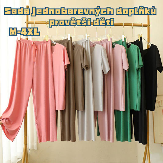 【M-4XL】 【Dvoudílná sada】Top s krátkým rukávem + kalhoty se širokými nohavicemi