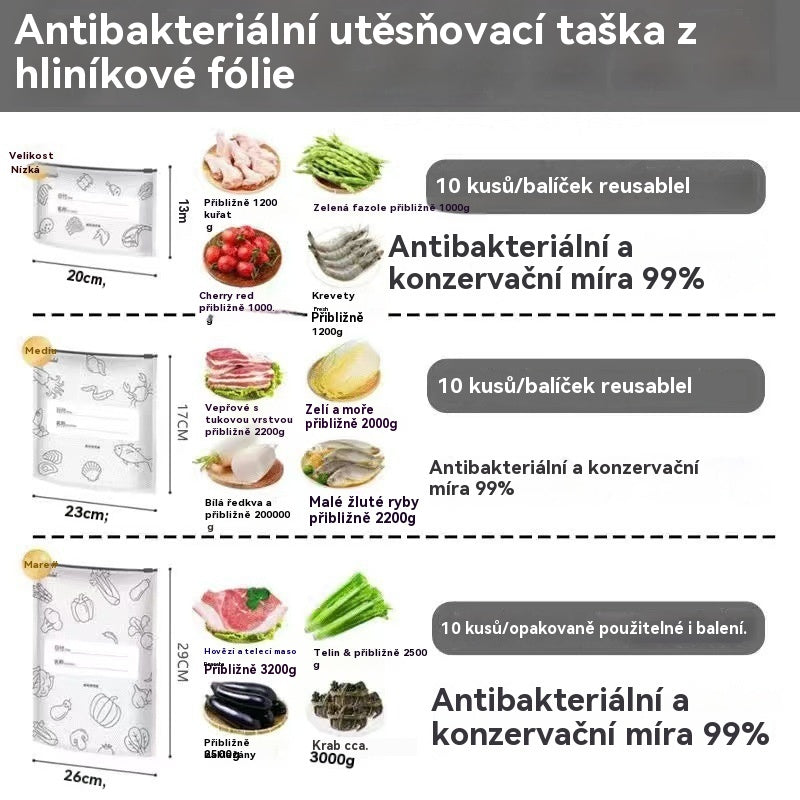 【30 kusů】Sáček z hliníkové fólie potravinářské kvality se zipem pro zachování čerstvosti, vhodný do domácí lednice