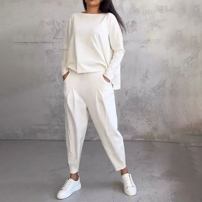 [S-5XL ]💖[Top + Kalhoty] Módní dvoudílná souprava, jednobarevné ležérní a trendy dámské oblečení, příjemná látka z čisté bavlny-Z