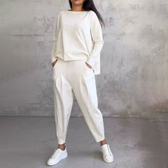[S-5XL ]💖[Top + Kalhoty] Módní dvoudílná souprava, jednobarevné ležérní a trendy dámské oblečení, příjemná látka z čisté bavlny-Z
