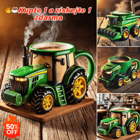 ☕Retro šálek kávy ve tvaru zemědělského traktoru