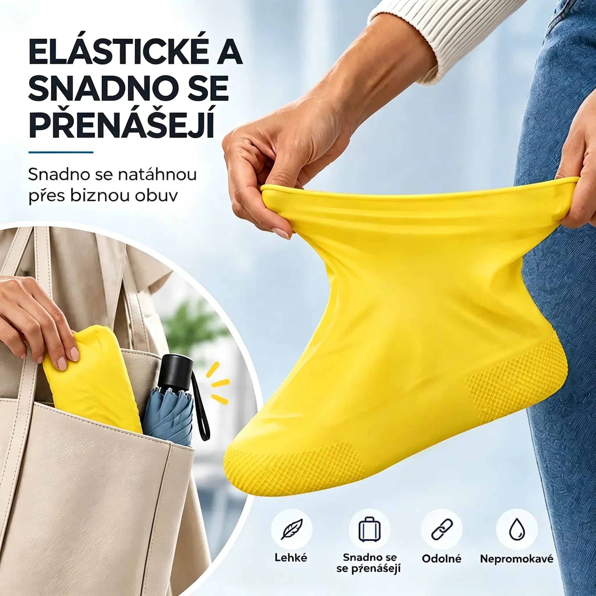 【2 kusy 480 Kč】Chraňte své tenisky před promočením! Odolné nepromokavé návleky na boty: protiskluzové a skladné – snadno je sbalíte do tašky 🌧️