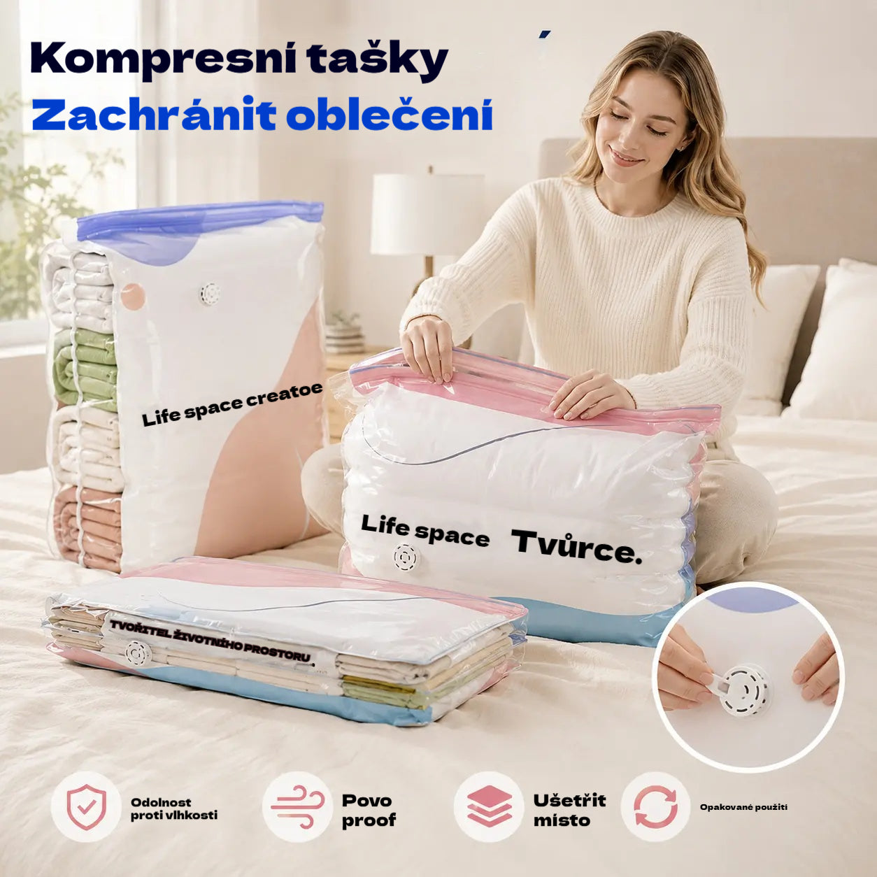 👕📦【🔥5 kusů 560 Kč】Kompresní sáčky na uložení oblečení, nevyžadují vysávání, zesílená konstrukce.