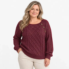 【S-2XL】Dámský ležérní podzimní/zimní svetr – hranatý výstřih, knoflíky, copánkový vzor